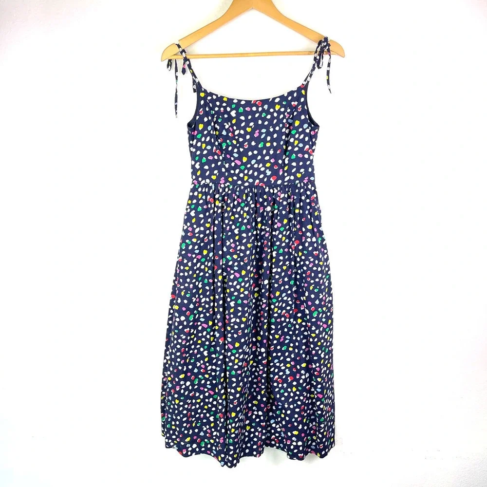 J. Crew Sundress Ratti Happy Cat Print Confetti Navy Blue Midi Dress Women's 00